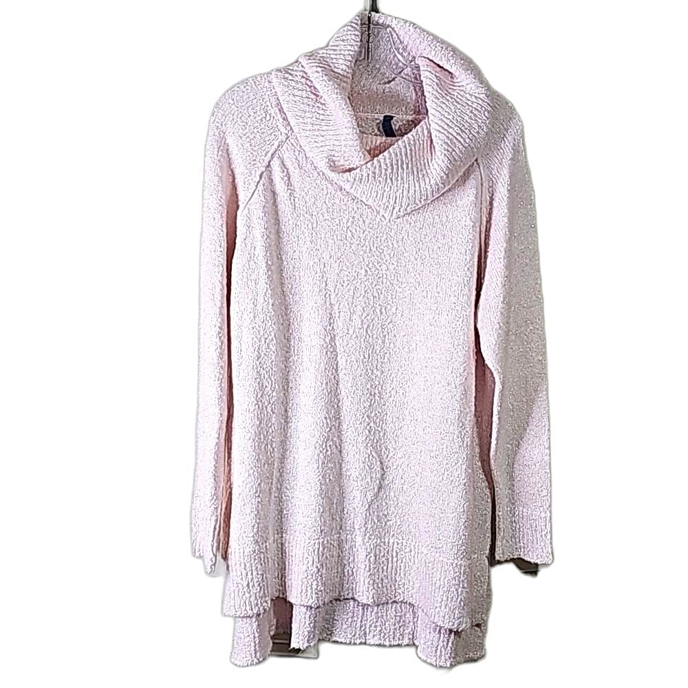 Sweater Oversized Cowl Neck Pink Glints of Metallic Silver Size 1X Plus Size